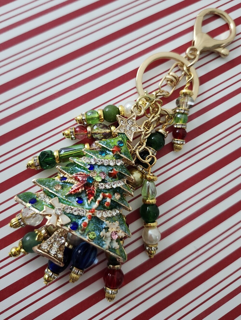 Christmas Tree 3-D Purse Charm Aventurine Glass Handcrafted